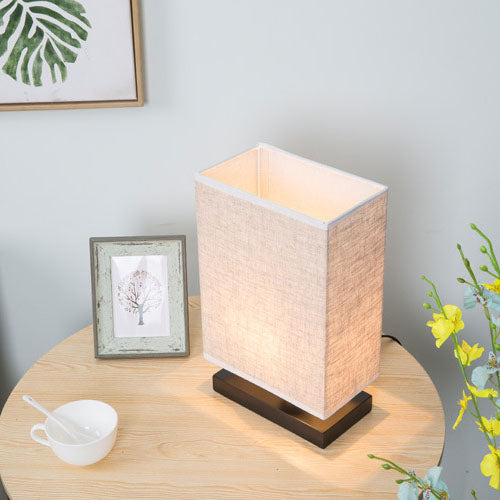 Modern Simplicity Rectangular Linen Black Wood Base 1-Light Table Lamp