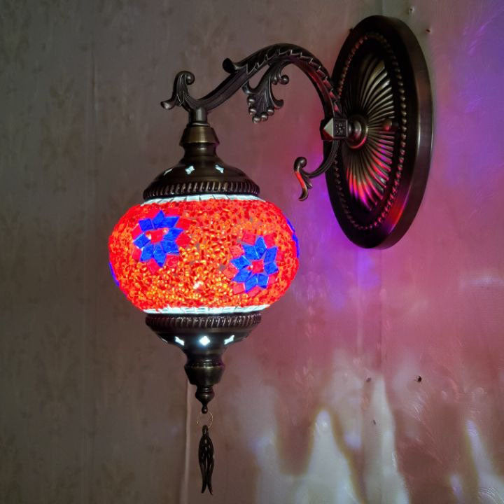 European Vintage Exotic Cracked Glass 1-Light Wall Sconce Lamp