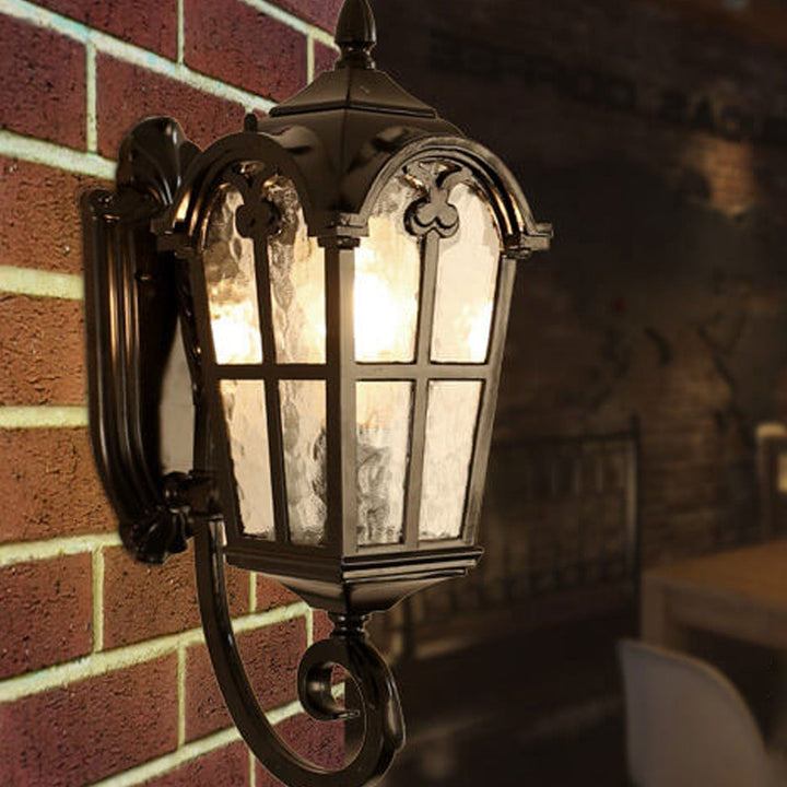 Lanterne murale étanche à 1 lumière en aluminium et verre rétro européen pour l&