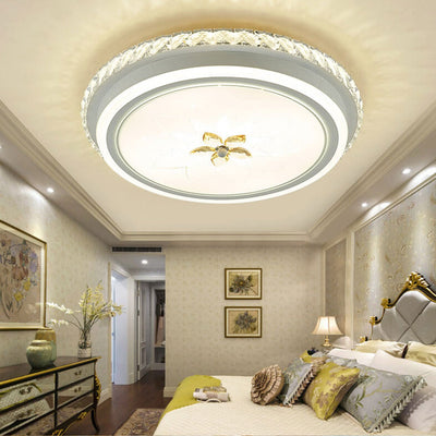 European Crystal Round Flower Design LED Flush Mount Ceiling Light