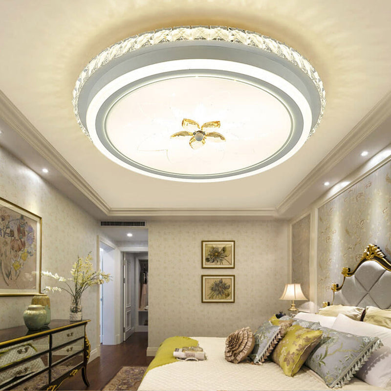 European Crystal Round Flower Design LED Flush Mount Ceiling Light