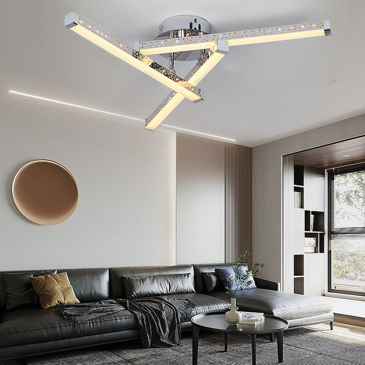 Modern Minimalist Stainless Steel Iron Triangular Hollow LED Semi-Flush Mount Ceiling Light For Living Room &amp; Bedroom