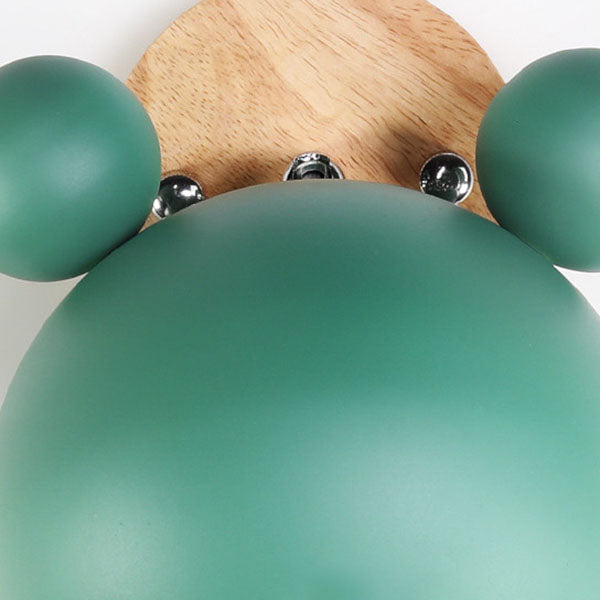 Contemporary Nordic Kids Cartoon Iron Solid Wood Bear Dome 1-Light Wall Sconce Lamp For Bedroom