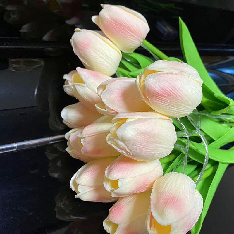 Lámpara de Mesa LED con Decoración de Flor de Tulipán Estilo Tiffany 