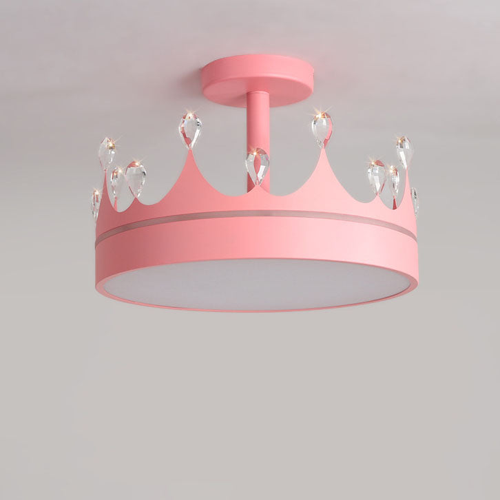 Contemporary Creative Cartoon Crown LED Kids Semi-Flush Mount Ceiling Light For Bedroom