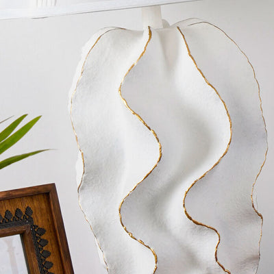 Lampe de table à 1 lumière à base de résine rayée en tissu blanc de luxe moderne 