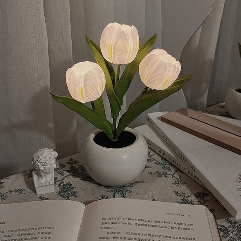 Lampe de Table LED Ambiante Décorative Bouquet de Fleurs Simulées Tulipe 