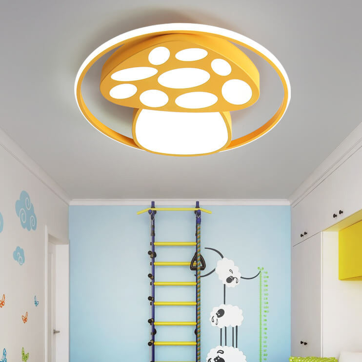 Modern Cartoon Mushroom Circle LED Kids Flush Mount Ceiling Light