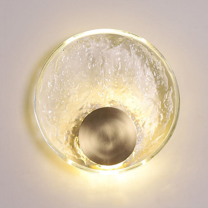 Moderne runde LED-Wandleuchte aus eisgeknacktem Glas in Kupfer