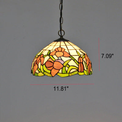 Tiffany Baroque Stained Glass Round Dome 1-Light Pendant Light