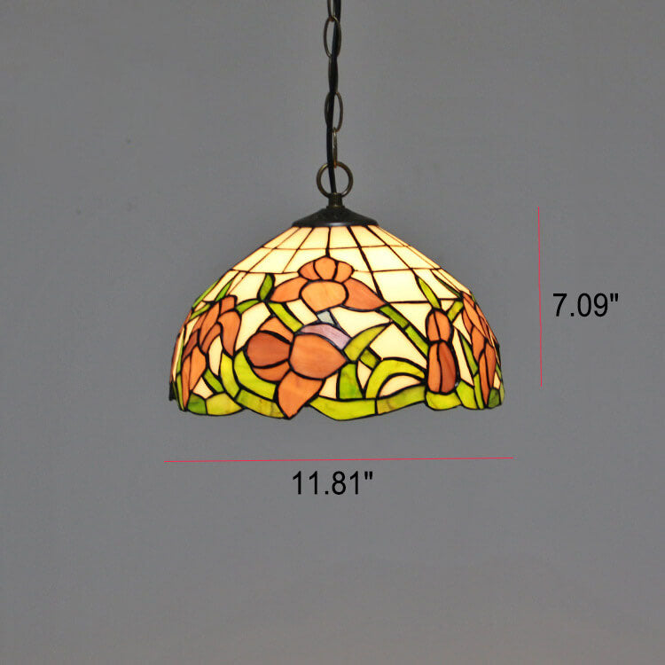 Tiffany Baroque Stained Glass Round Dome 1-Light Pendant Light