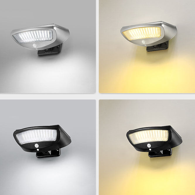 Moderne, schlichte Solar-LED-Wandleuchte in trapezförmigem Design mit Bewegungssensor, wasserdicht, für den Außenbereich 