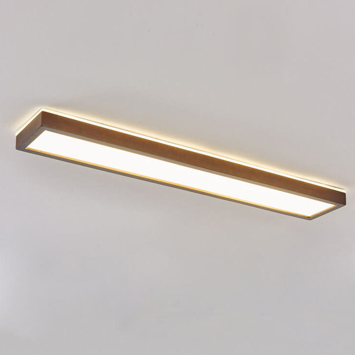Japanese Minimalist Log Rectangular Walnut LED Flush Mount Ceiling Light