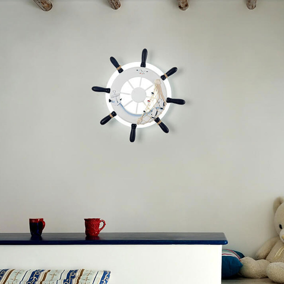 Applique murale LED pour enfants en résine avec gouvernail créatif de dessin animé 