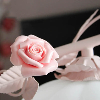 Vintage Romantic Pink Glass Ceramics Roses 1-Light Table Lamp