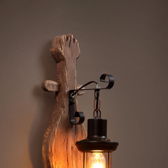 Traditional Farmhouse Wooden Pipa Shape 1-Light Wall Sconce Lamp For Dining Room
