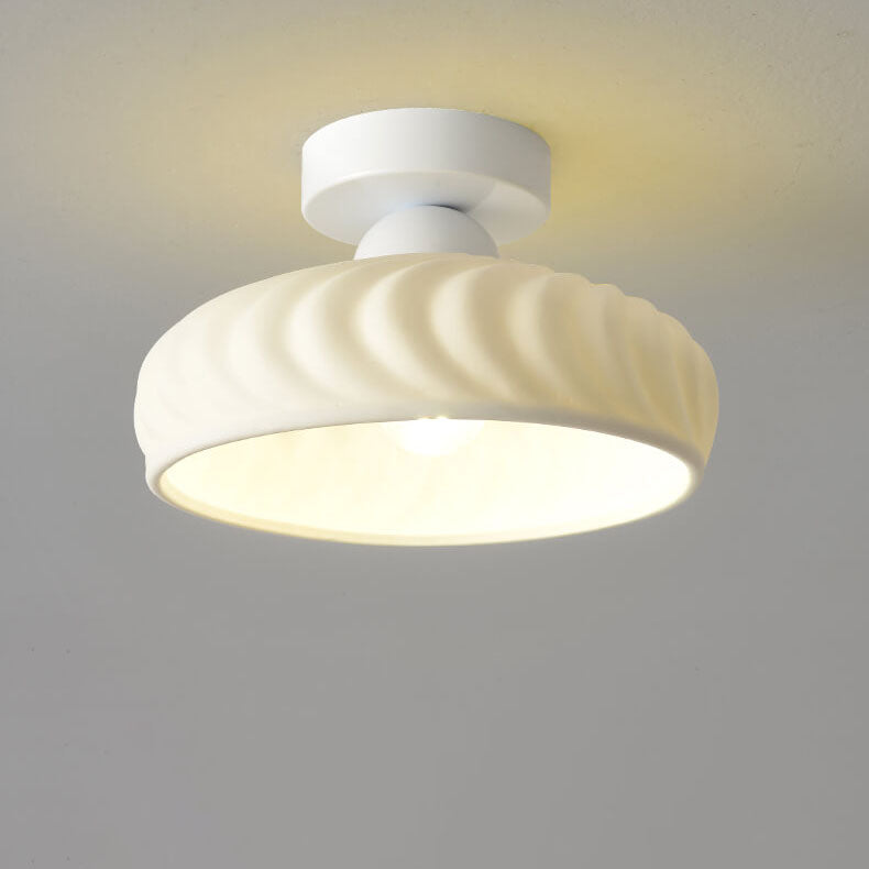 Nordic Minimal Textured Ceramic Cone Round 1-Light Semi-Flush Mount Ceiling Light