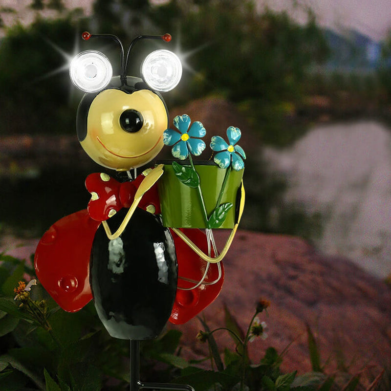 Solar Creative Bees Ladybug Iron Outdoor Patio Decorative Ground Plug Path Light