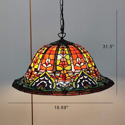 European Style Tiffany Dome Stained Glass Dragonfly Flower 2-Light Chandelier