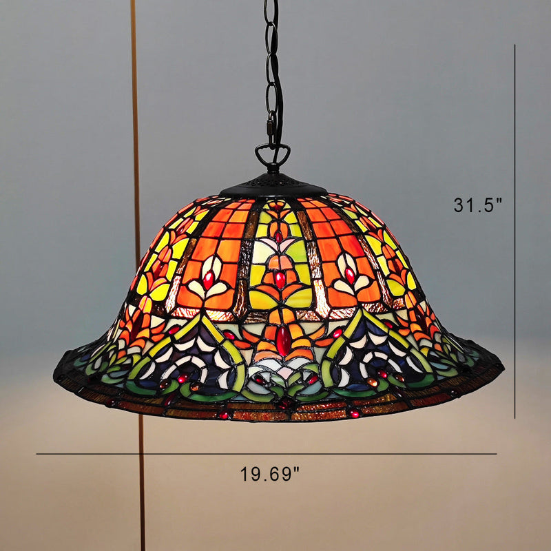 European Style Tiffany Dome Stained Glass Dragonfly Flower 2-Light Chandelier