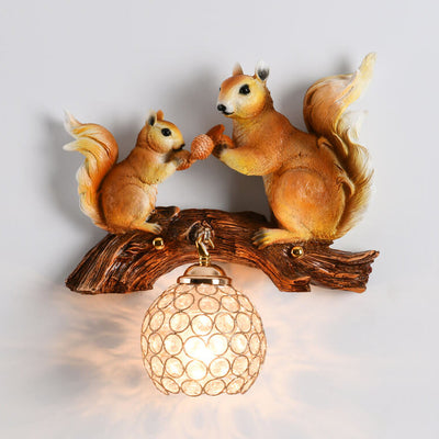 Creative Squirrel Nut Resin 1-Light Wall Sconce Lamp