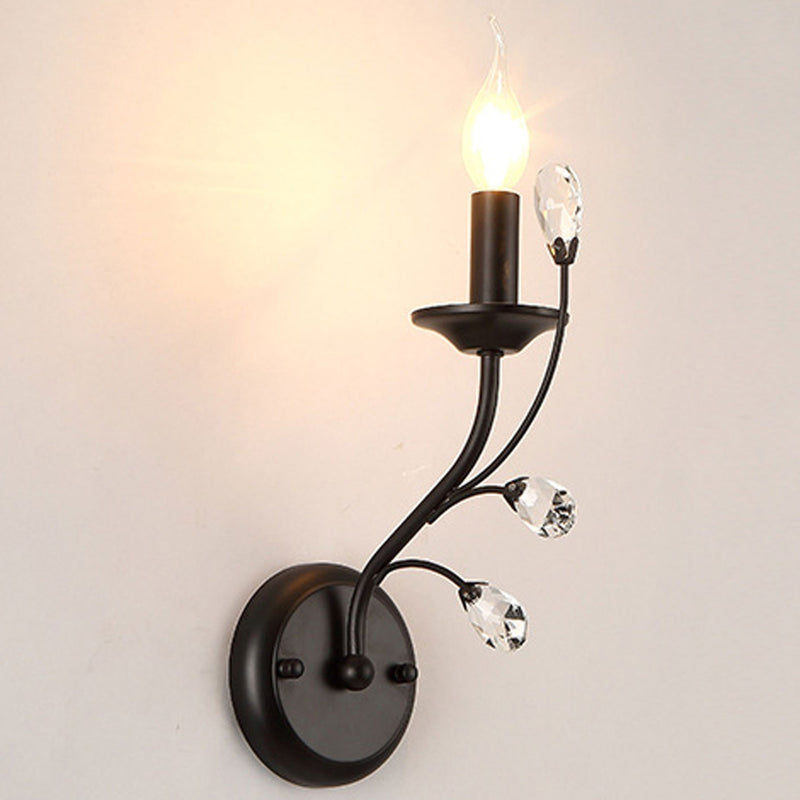 European Rustic Vintage Wrought Iron Crystal 1-Light Wall Sconce Lamp