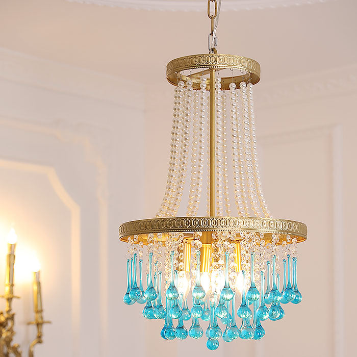 Lámpara de araña ovalada multicapa de cristal y hierro de lujo contemporáneo de 4 luces para sala de estar y dormitorio 
