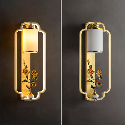 Modern Chinese Brass Jade Ring Knot LED Wall Sconce Lamp