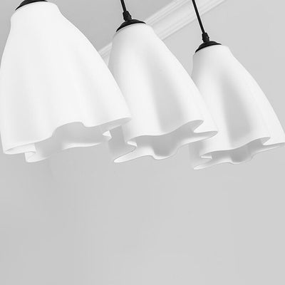 Modern Minimalist White Floral Glass Design 3- Light Island Light Chandelier