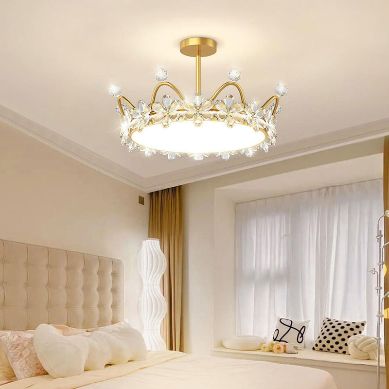 Modern Minimalist Wrought Iron Crystal Crown Projection LED Flush Mount Ceiling Light