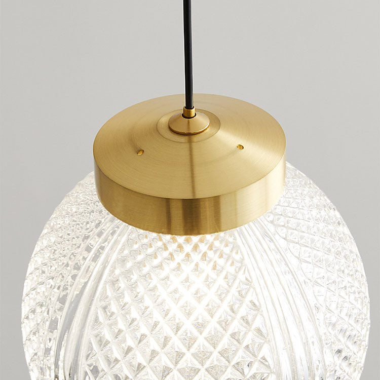 Modern Luxury Striped Glass Copper Round Ball Ring 1-Light Pendant Light for Living Room