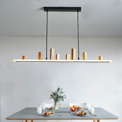 Nordic Minimalist Wooden Block Long Strip Island Light LED Chandelier