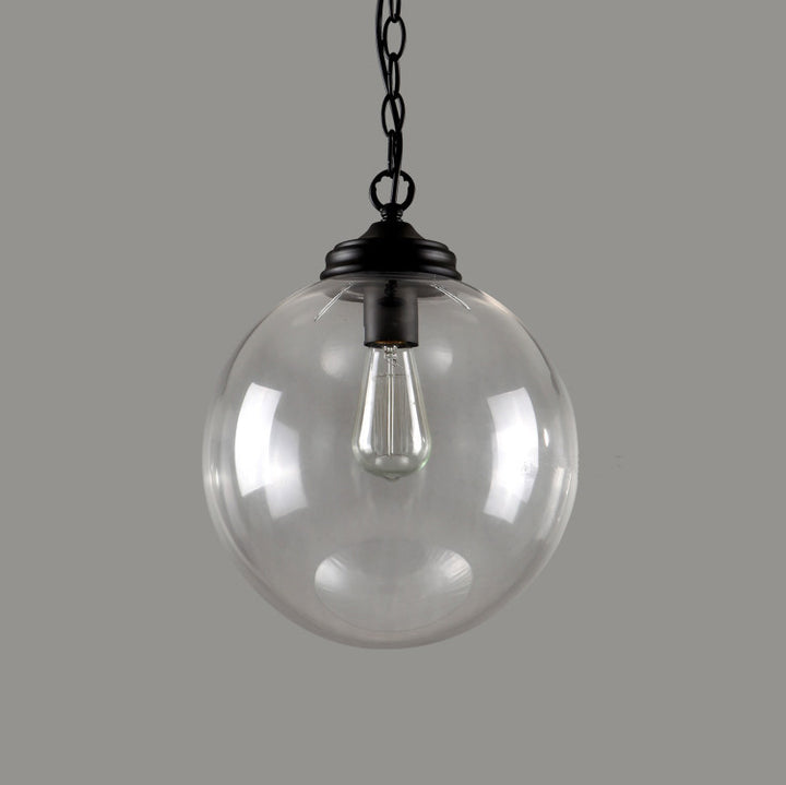 Contemporary Industria Clear Glass Iron Orb 1-Light Pendant Light For Living Room