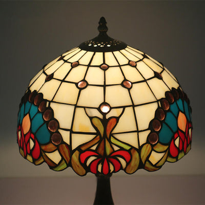 European Tiffany Baroque Gem Stained Glass 1-Light Table Lamp