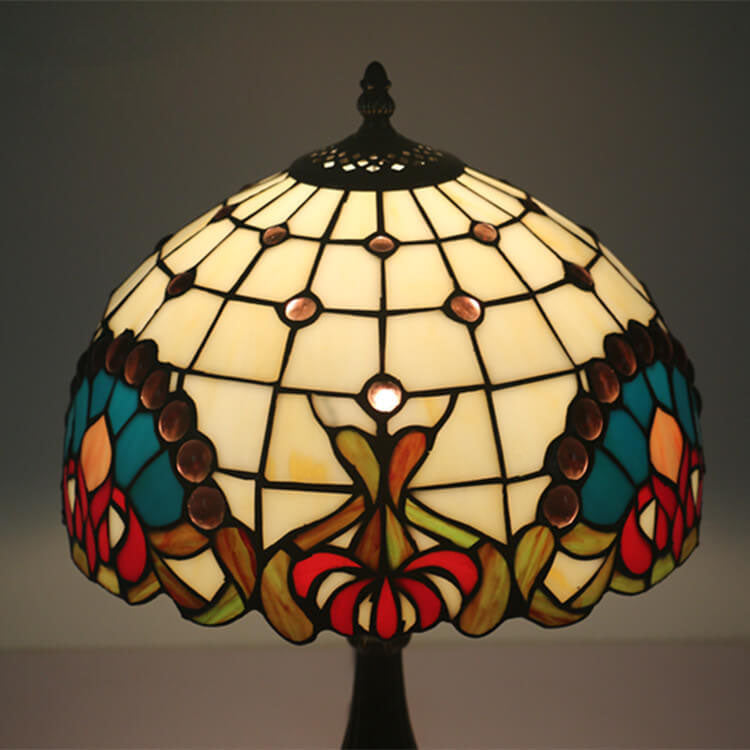 European Tiffany Baroque Gem Stained Glass 1-Light Table Lamp