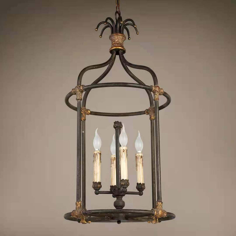Rustikaler Vintage Kerzenhalter aus schwarzem Eisen mit 8-Licht-Kronleuchter