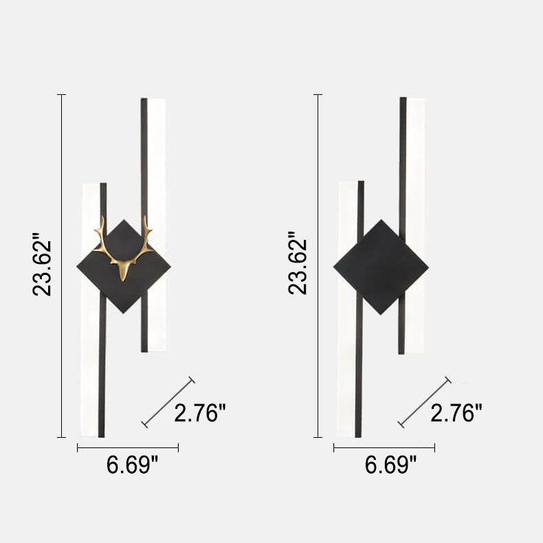 Nordische postmoderne rechteckige Geweih-Vollkupfer-LED-Wandleuchte 