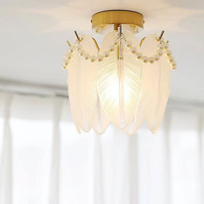 French Light Luxury Petal Pearl Glass 1-Light Flush Mount Ceiling Light