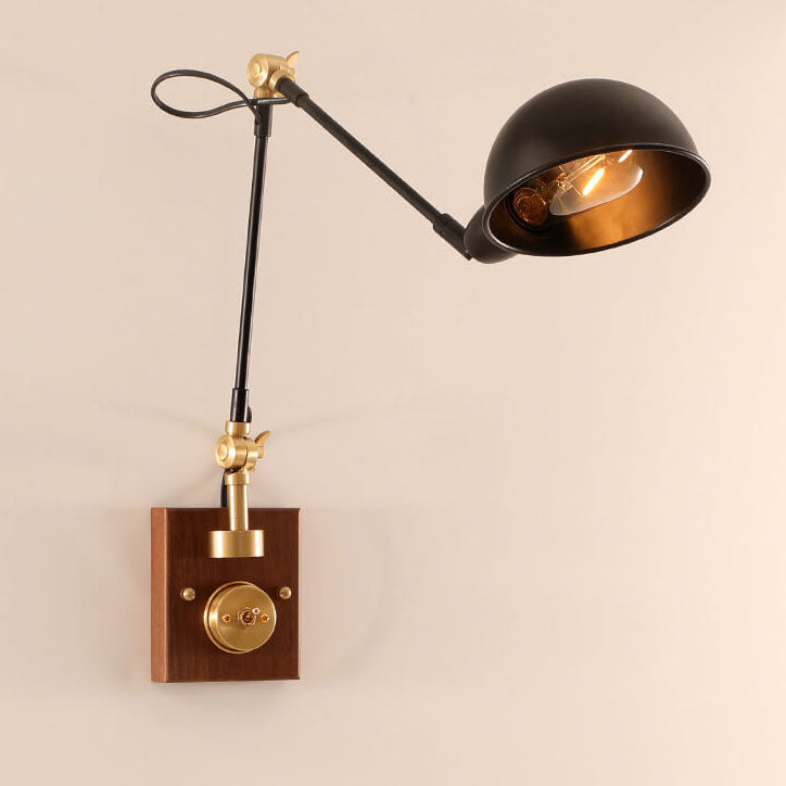 Japanese Vintage Walnut Iron Shade Rotating 1-Light Wall Sconce Lamp