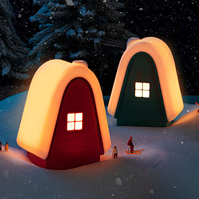 Lámpara de Mesa de Luz Nocturna LED Recargable USB de Silicona en Forma de Casa de Nieve Moderna de Dibujos Animados 