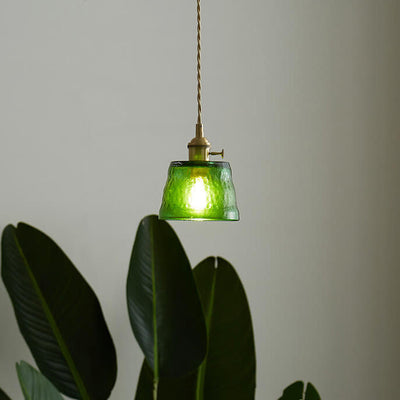 Vintage Glass Brass Drum 1-Light Pendant Light