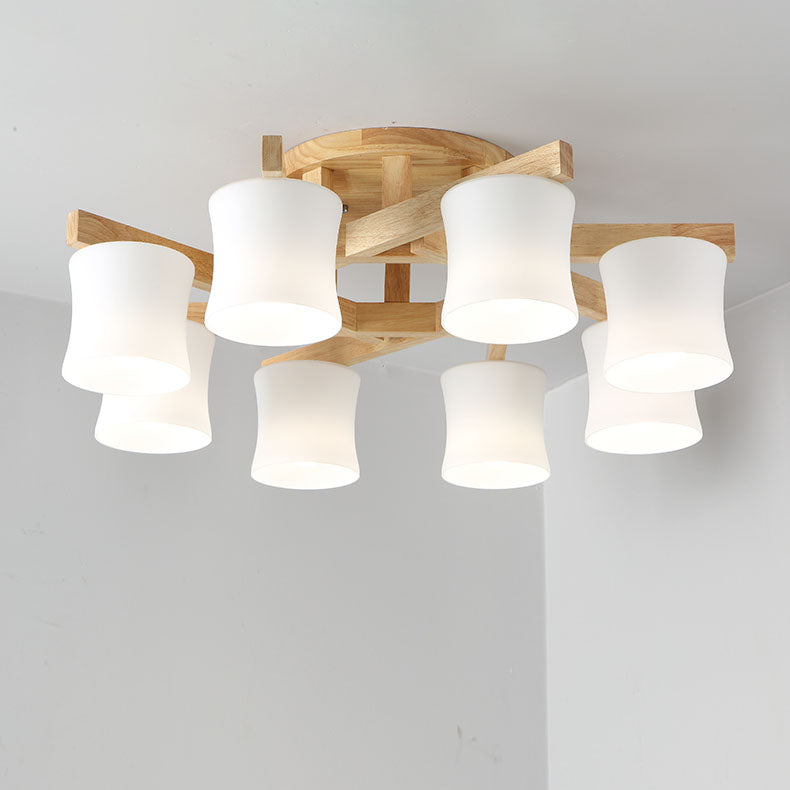 Nordic Simple Log Glass Cylinder Shade 3/5/8 Light Semi-Flush Mount Ceiling Light