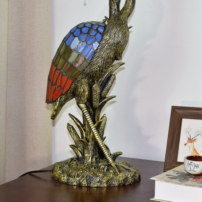 Lampe de table Tiffany en verre teinté à 3 lumières, luxe léger rétro européen, grue féminine 