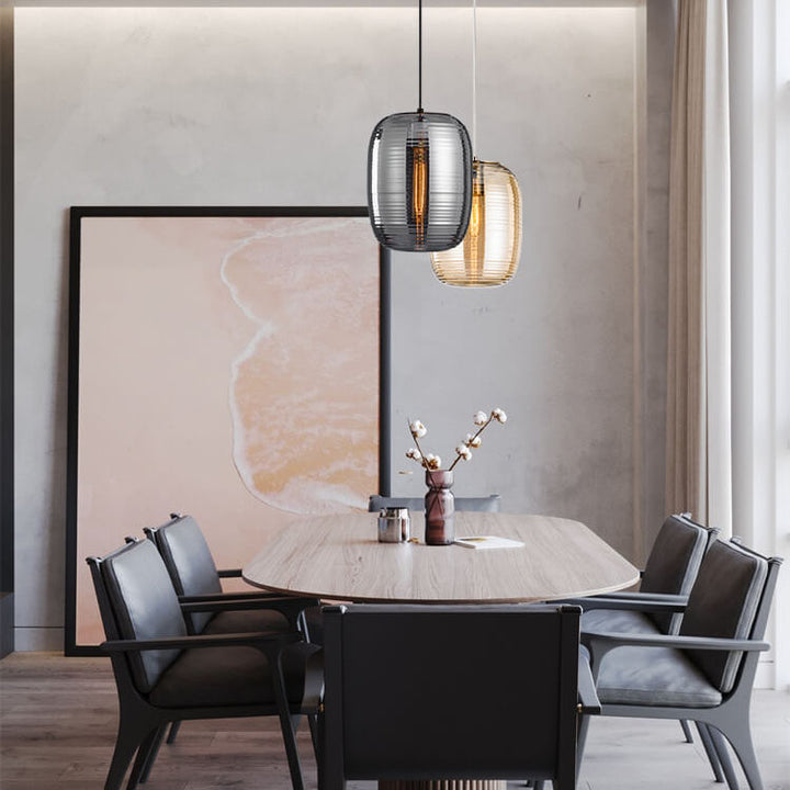 Postmoderne kreative ovale gerippte Glas-Pendelleuchte 