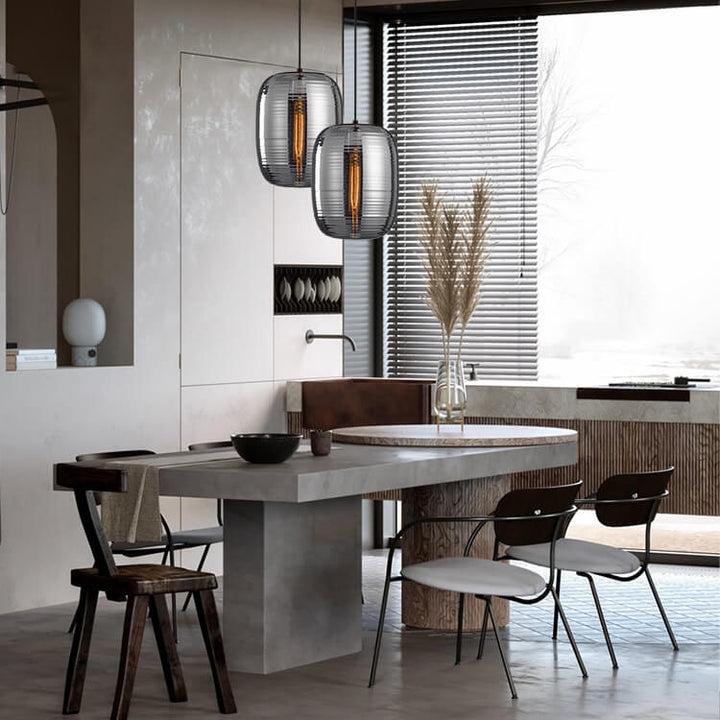 Postmoderne kreative ovale gerippte Glas-Pendelleuchte 