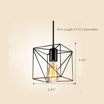 Wrought Iron Openwork 1-Light Cube Pendant Light