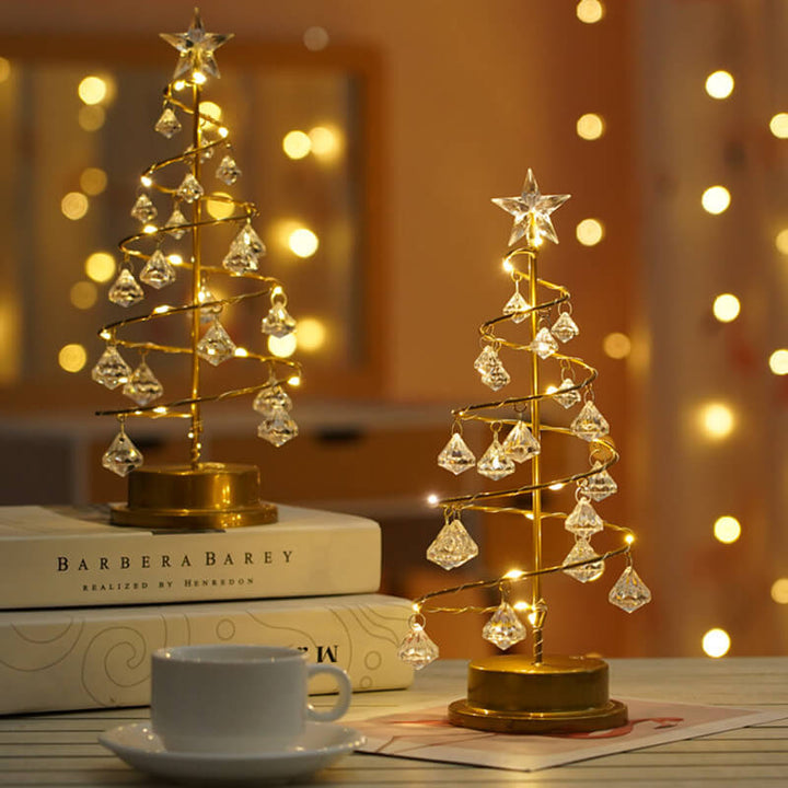 クリスタルクリスマスツリーLEDナイトライト装飾テーブルランプ 