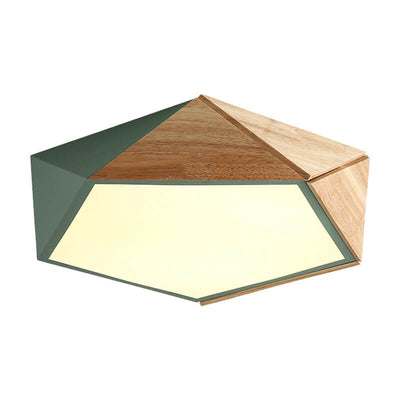 Wooden Simple Geometry 1-Light LED Flush Mount Lighting