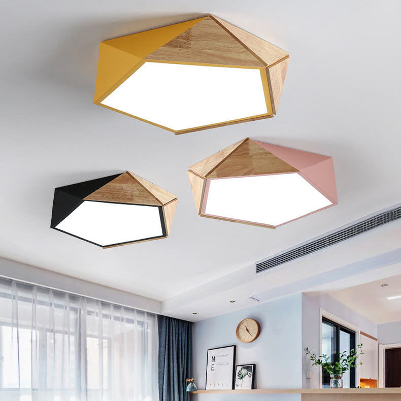 إضاءة LED بسيطة هندسية خشبية بضوء واحد مثبتة على السقف 