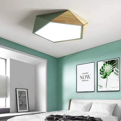 Wooden Simple Geometry 1-Light LED Flush Mount Lighting